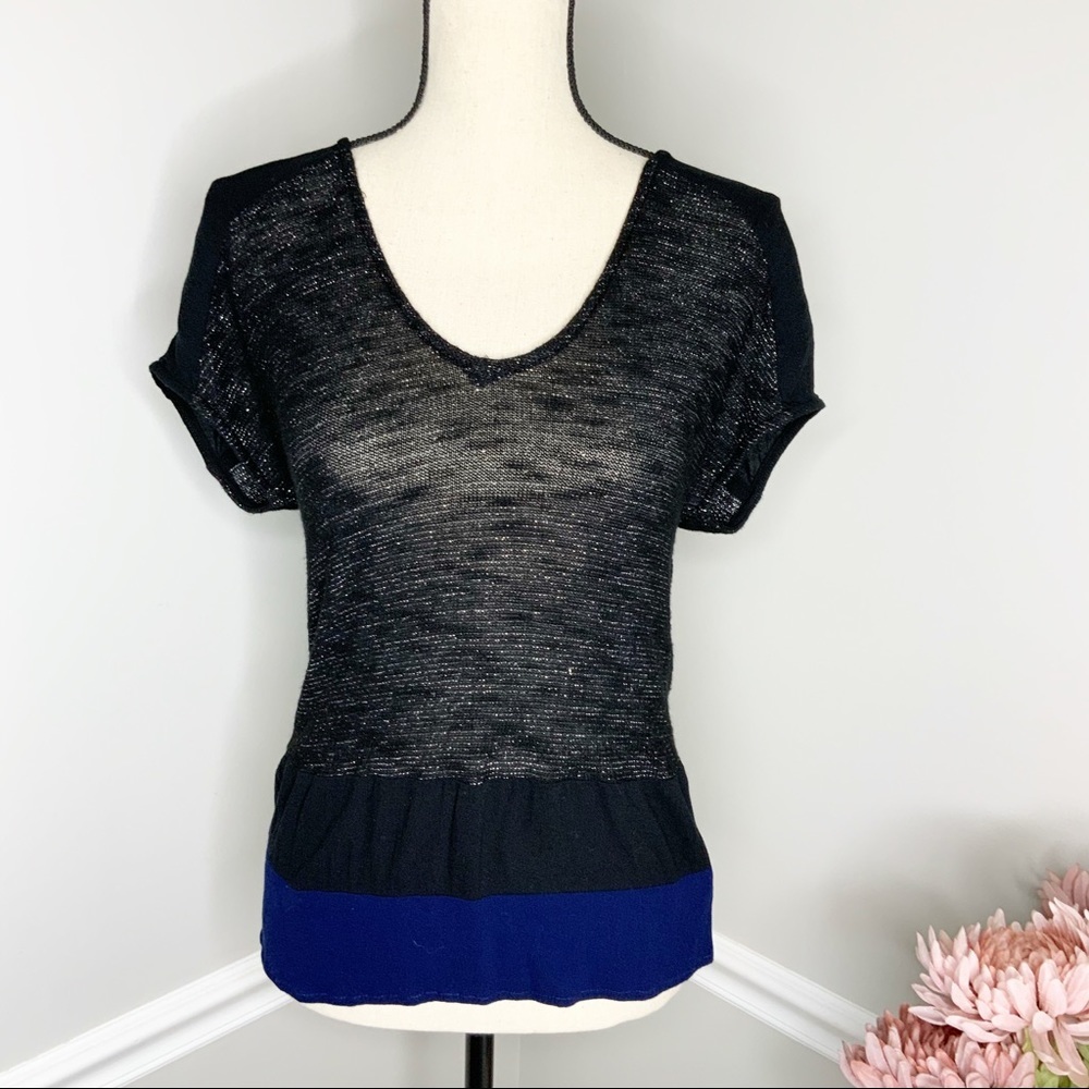 ELLA MOSS Black Sparkle V-Neck Holiday Blouse